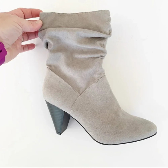 Kaari Blue Kensie Grey Vegan Suede Slouchy High Heel Ankle Boot Size 6‎ Women’s - Picture 2 of 11